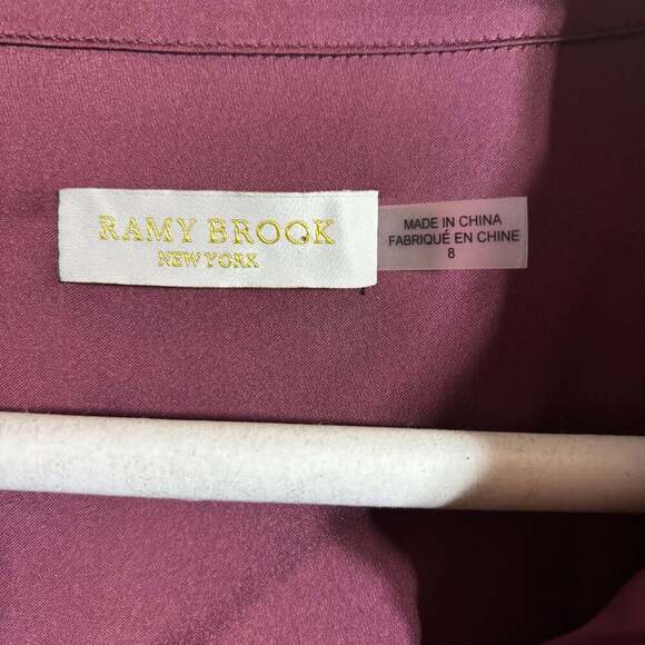 Ramy Brook Bordeaux Red Belted Long Sleeve Satin Shirt Dress - Picture 3 of 3